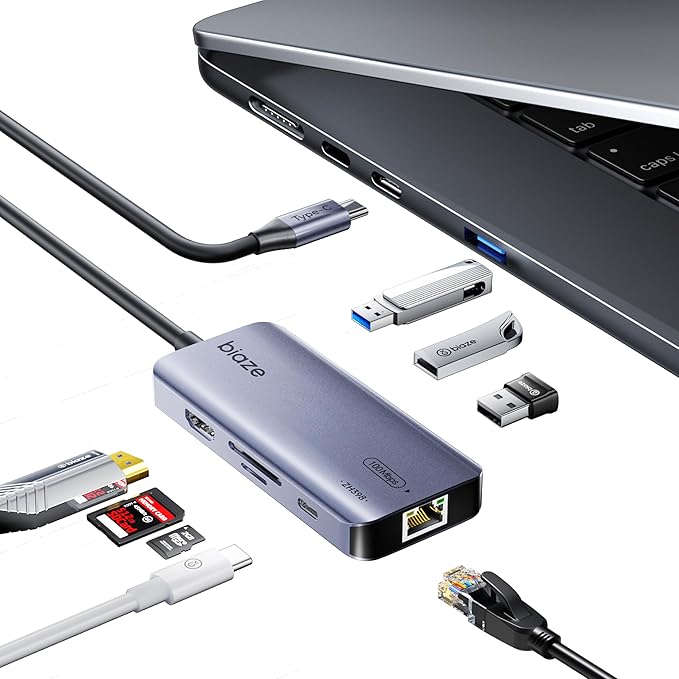 8-in-1 USB C Hub Adapter for MacBook, 4K60Hz HDMI, 100W PD Charging, USB 3.0 by biaze