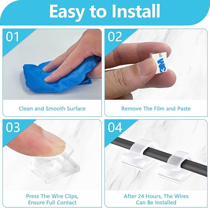 100PCS Cable Clips, Adhesive Wire Clips Organizer Cord Clips Management - Image 4