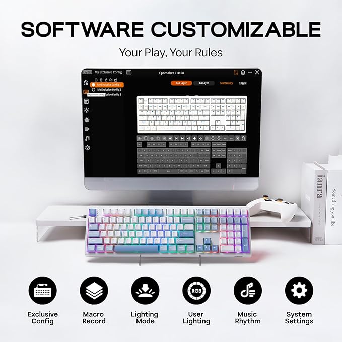 EPOMAKER TH108 Full Size Mechanical Keyboard, Wireless Gaming Keyboard - Image 6