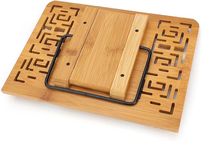wishacc Bamboo Book Stand Reading Rest Holder Cookbook Cook Stand/Foldable - Image 3
