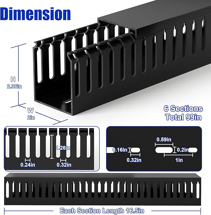 99in Professional Server Rack Cable Management Raceway, H2.4in x W2in Large - Image 2