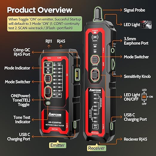 AMPCOM Wire Tracker & Network Cable Tester - Image 4