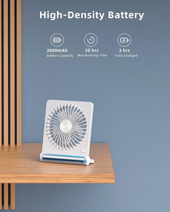 Koonie Portable Desk Fan, 3.5-20hrs Battery Operated Small USB Fan - Image 4