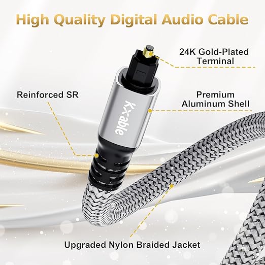 Optical Audio Cable 3 FT, Digital Audio Cable, Toslink Fiber Optic Cord - Image 2