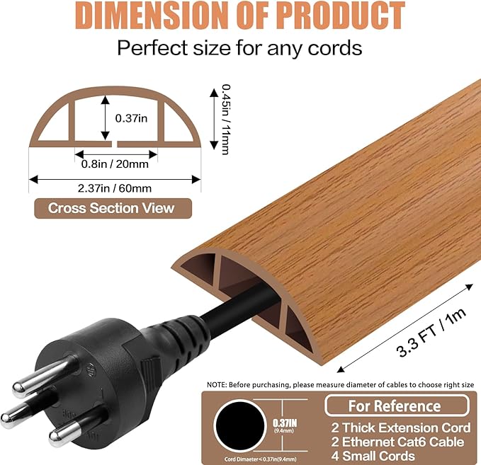 Floor Cord Cover Cavity 0.8"x0.37" Self Adhesive Cord Hider, 3.3FT Low Profile - Image 2