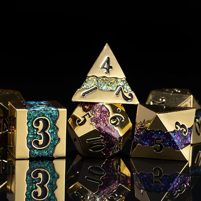 Metal DND Dice Set, Mica Glitter Stripe Dice Set - Image 2