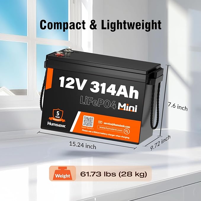 12V 314Ah LiFePO4 Lithium Battery, 100A BMS, 15000+ Deep Cycle 300Ah Lithium - Image 8