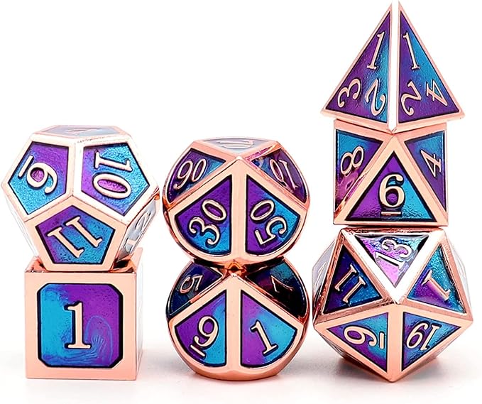 Haxtec Metal DND Dice Set D&D Gifts 7PCS Copper Blue Teal Purple Polyhedral RPG - Image 7