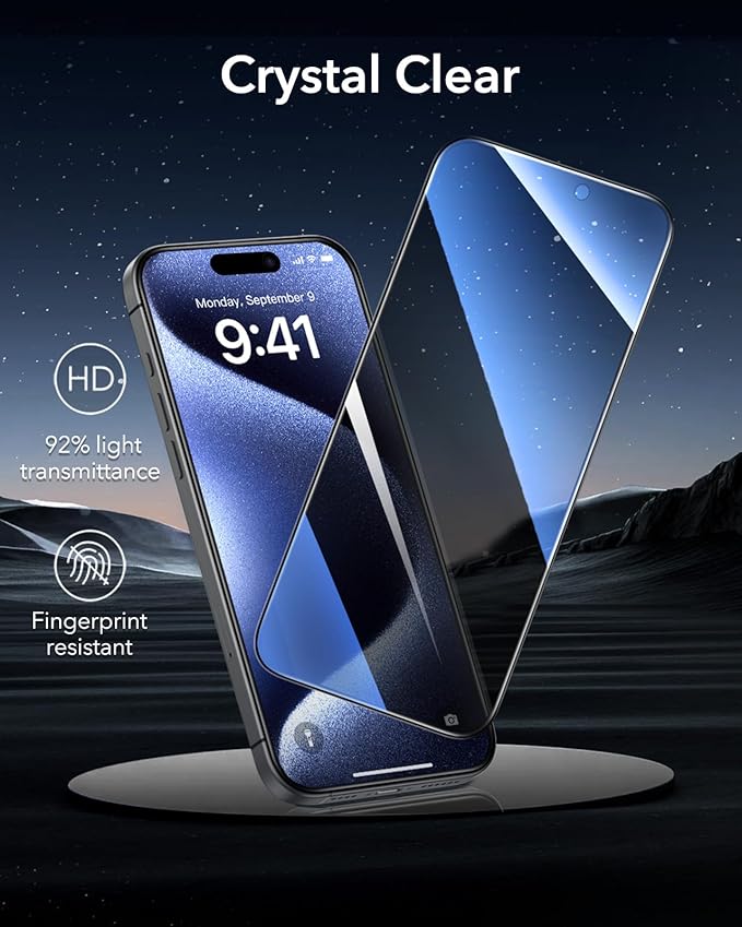 ESR 3 Pack 9H+ Glass for iPhone 15 Pro Privacy Screen Protector, Armorite - Image 9