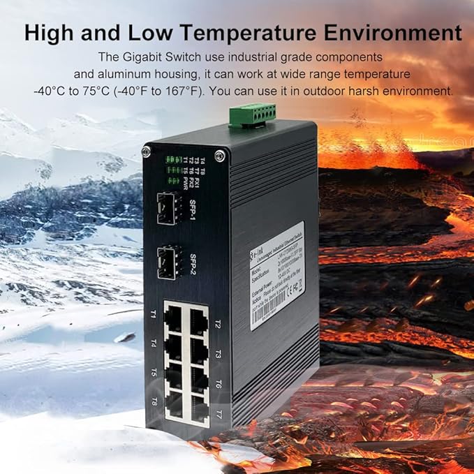Industrial 8 Port Gigabit Ethernet POE+ Switch DIN Rail Mount 8 port RJ45 - Image 4