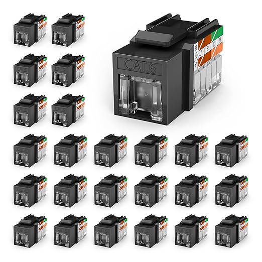 VCELINK RJ45 Cat 6 Keystone Jacks 25-Pack, Dust-Proof Keystone Jacks, 90-Degree by VCELINK