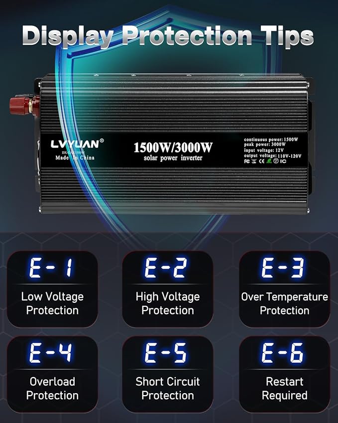 LVYUAN 1500W Inverter Car Power Inverter 12V to 110V - Image 5