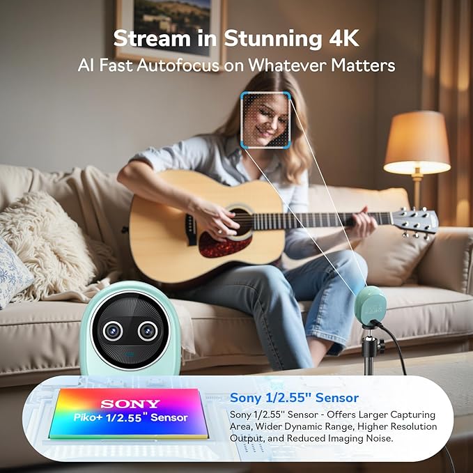 EMEET Piko+ Webcam 4K, World's 1st Dual-Camera AI-Powered 4K Camera, 1/2.55'' - Image 3