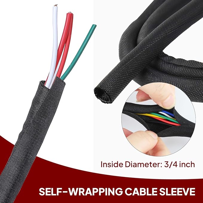 Black Braided Cable Management Sleeves Wire Loom Tubing Cord Protector - Image 2