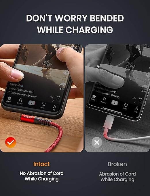 AINOPE 2-Pack USB C Cord 3.1A Fast Charge, Type C Charging Cable Right Angle - Image 3