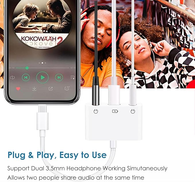 USB C to 3.5mm Audio Adapter, 3-in-1 Aux to USB C Headphone Splitter - Image 3