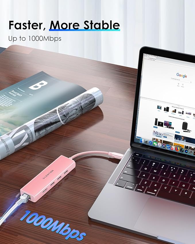 LENTION USB C Hub with 1000Mbps Ethernet Adapter, 4K HDMI, 3 USB 3.0 Port - Image 5