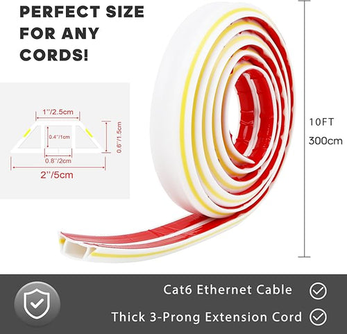 10ft Large White Floor Cord Cover, Self-2" x 0.6", Cable Cavity:0.8" x 0.4" - Image 2