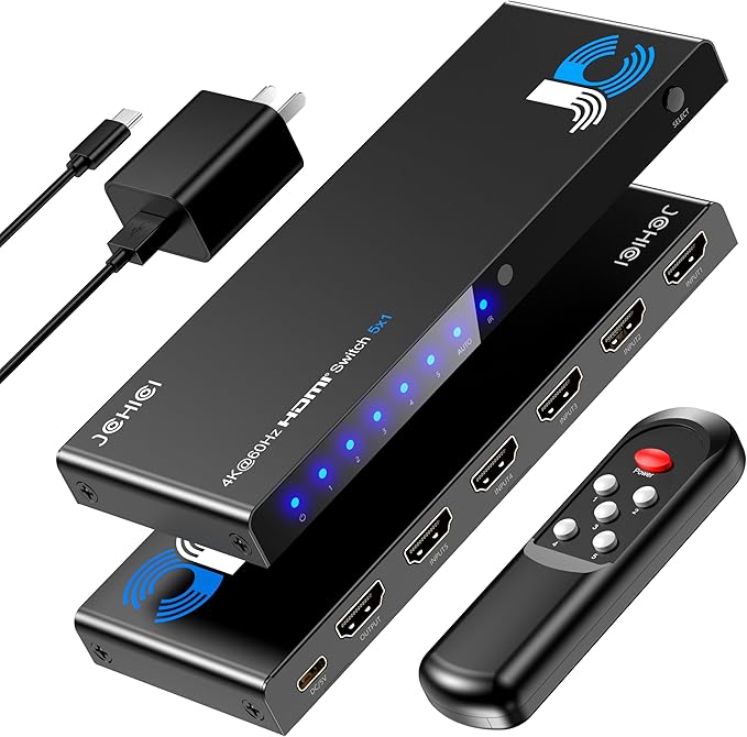 4K HDMI Switch 5x1 with Remote by JCHICI