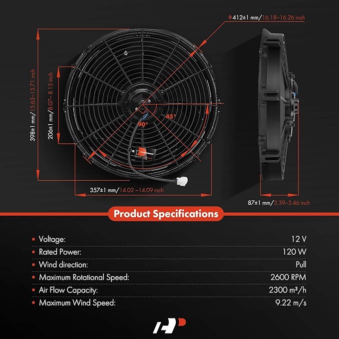 A-Premium 16'' 16 inch Slim Fan Pull Universal Electric Radiator Cooling Fan - Image 2