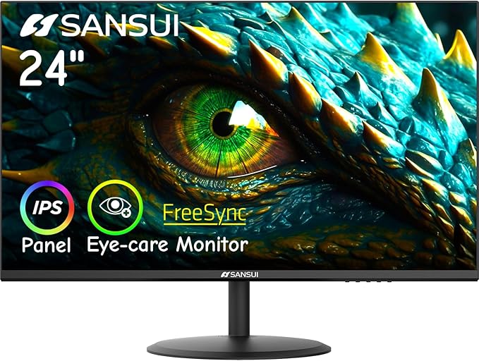 SANSUI Computer Monitor 24 inch IPS Eye Care 1080P Display HDMI, VGA Ports by SANSUI