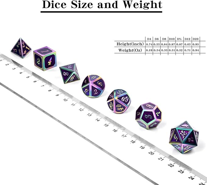 Purple Metal Dice Set D&D, DNDND 7 Die Enamel Polyhedral DND Dice Set - Image 5