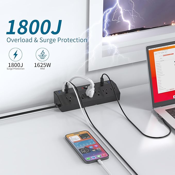 Desk Clamp Power Strip with 40W Fast Charging Station, JXGUCAT 10ft Flat Plug - Image 3