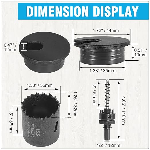 1-3/8" Black Desk Grommet with Bi-Metal Hole Saw, JTemgle Plastic Cable Hole - Image 4