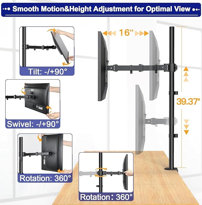 HUANUO Monitor Arm Desk Mount, Fully Adjustable Stand Computer Mount - Image 3