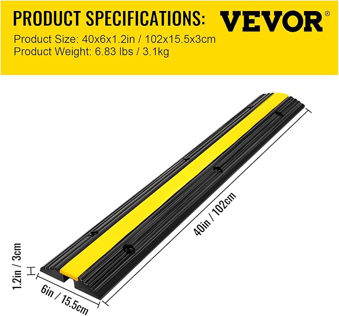 Happybuy 4 Pack of 1-Channel Rubber Cable Protector Ramps Heavy Duty 18000Lbs - Image 7