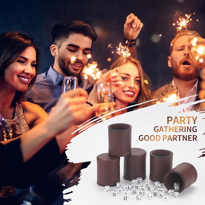 5 Pack PU Leather Dice Cups Velvet Felt-Lined Shaker Cups - Image 7