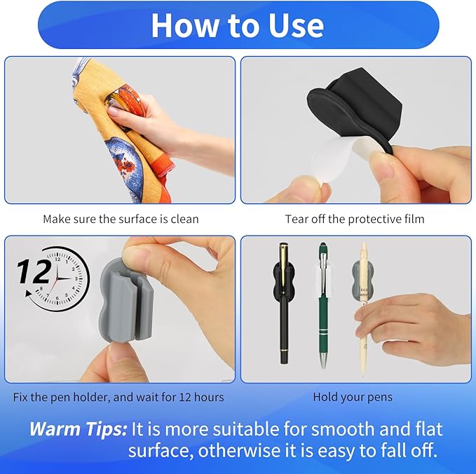 12PCS Pen Holder for Desk, Upgraded Adhesive Pen Pencil Holder for Desk Wall - Image 4