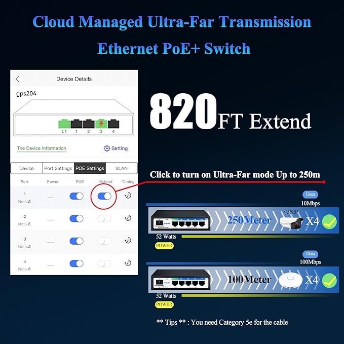 Poe Switch, 5 Ports Gigabit PoE Switch Cloud Managed Gigabit Ethernet Switch - Image 5
