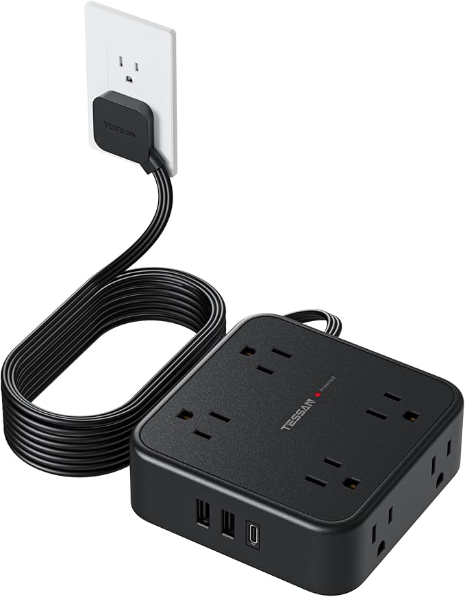 Power Strip Surge Protector 10 Ft Cord, TESSAN 8 AC Outlets 3 USB Charger by TESSAN