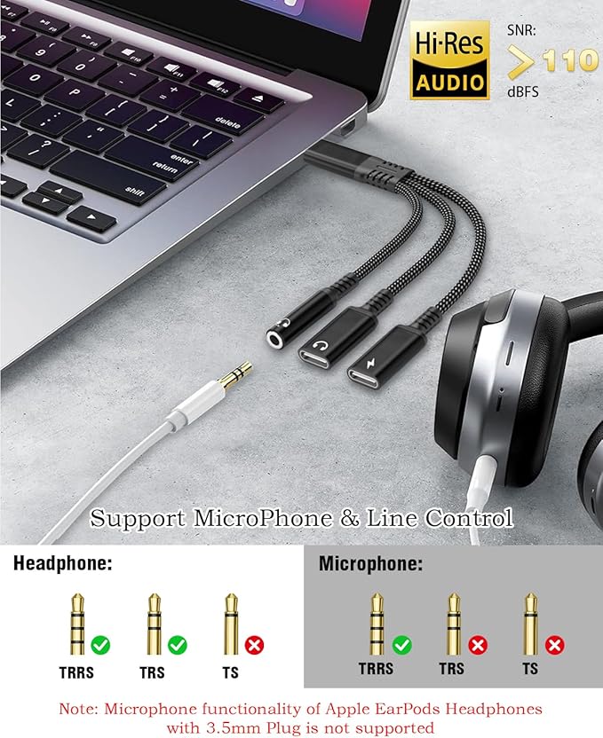 tavalmax USB C Splitter, USB C to 3.5mm Headphone and Charger Adapter, USB - Image 4