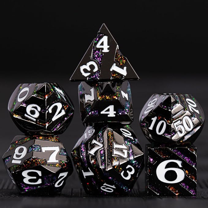 Metal Dice Set DND, Metallic Glitter Stripes D&D Dice Set - Image 3