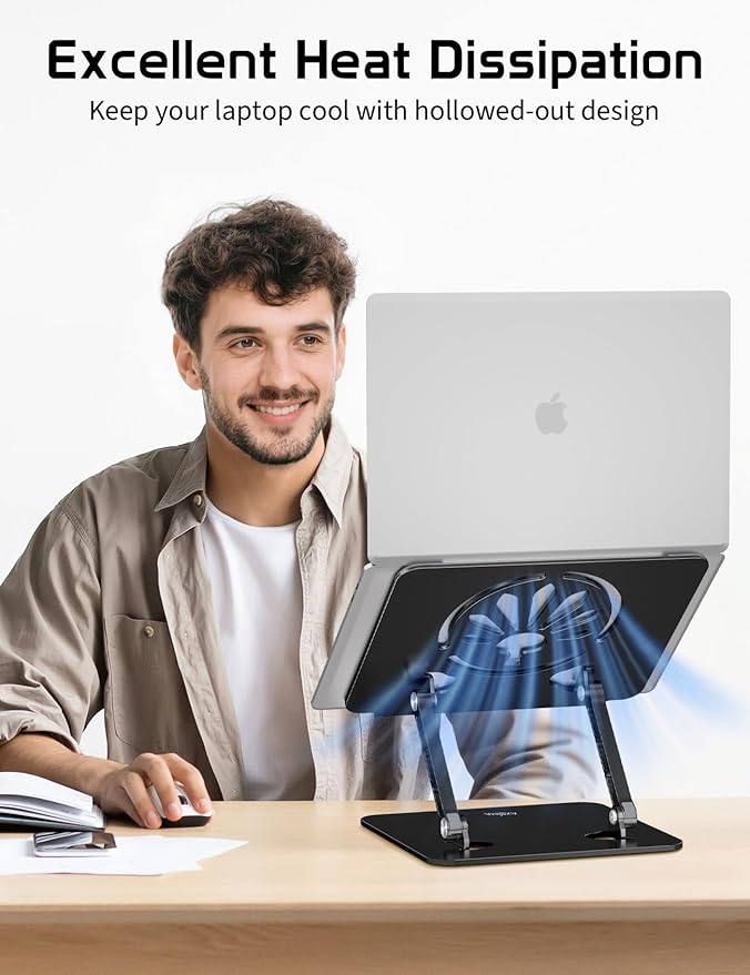 Aluminum Laptop Stand for Desk – Adjustable Ergonomic Laptop Riser, Foldable & - Image 2