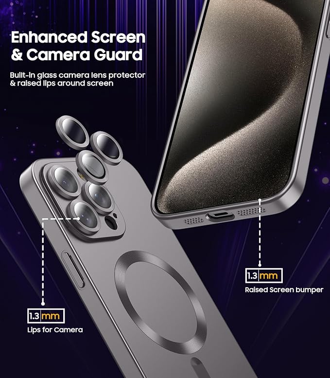Magnetic for iPhone 15 Pro Case Slim Soft Silicone Bumper Shockproof Metallic - Image 3