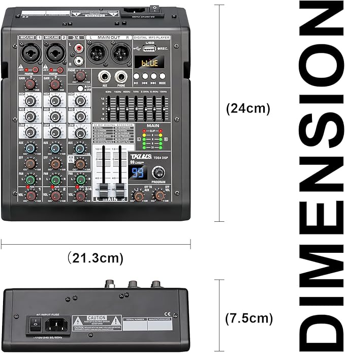 Audio Mixer, 4 Channel Sound Board Mixing Console - Image 8