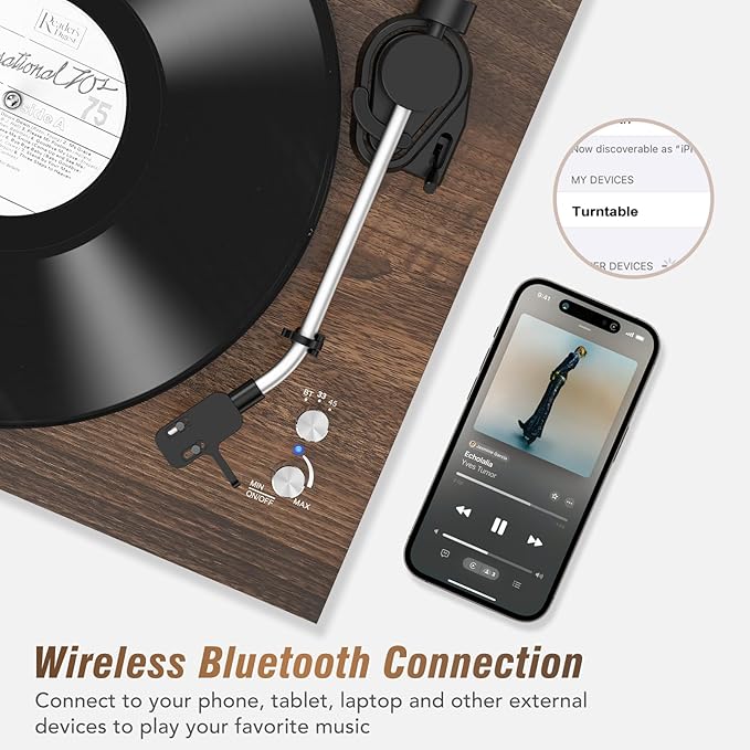 Vinyl Record Player with 24W HiFi Stereo Speakers Vintage Bluetooth Turnable - Image 5