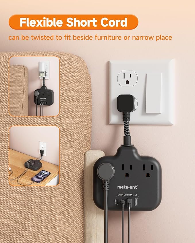 Short Extension Cord 2 inch, Short Cord Power Strip - Image 5