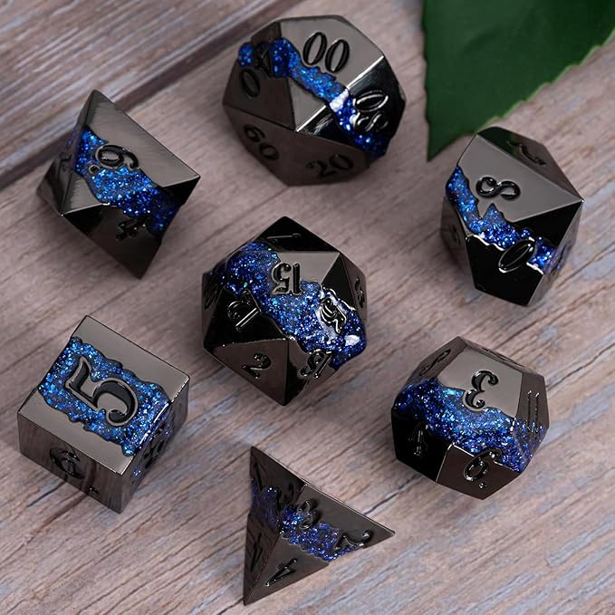 D&D Dice Set Metal, Large Striped Glitter Dice Set.RPG Polyhedral Dice 7pcs Set - Image 2