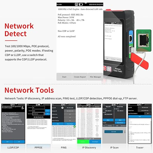 Multifunction RJ45 Network Caber Tester, Rechargeable Ethernet Cable Tracer - Image 6