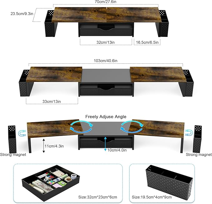 Spacrea Metal Desk Organizers and Accessories, Dual Monitor Stand Riser - Image 3