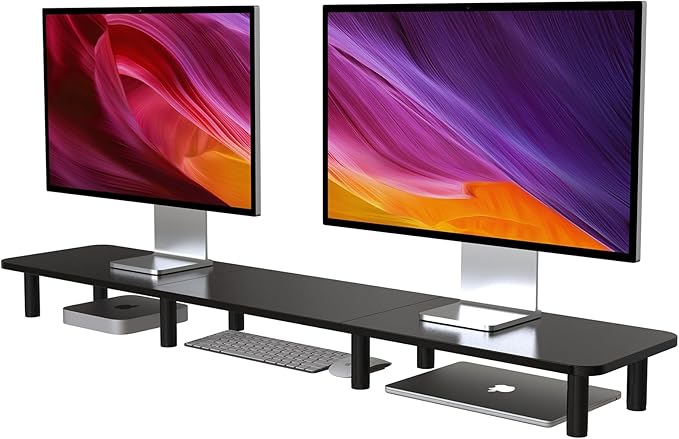 43.7" Extra Long Dual Monitor Stand Riser, Wood & Steel Monitor Stand by WEGASTU