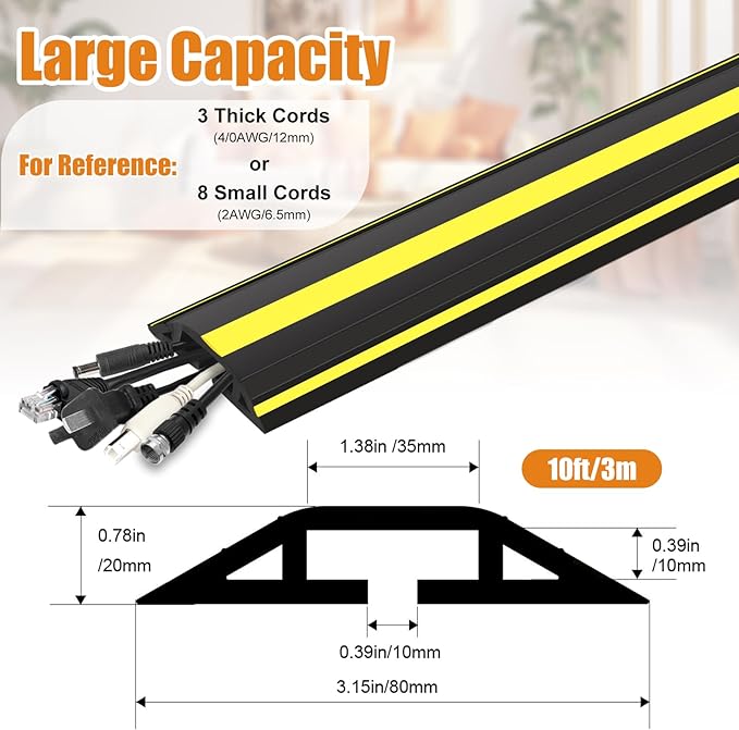 10 ft Cord Covers for Wires on Floor, Heavy Duty PVC Duct Floor Cord Cover - Image 5