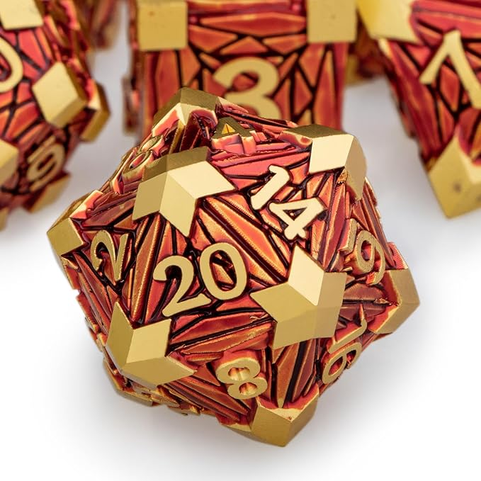 Metal DND Dice Set Golden Red Debris RPG D and D Dice by ORIFANTOU