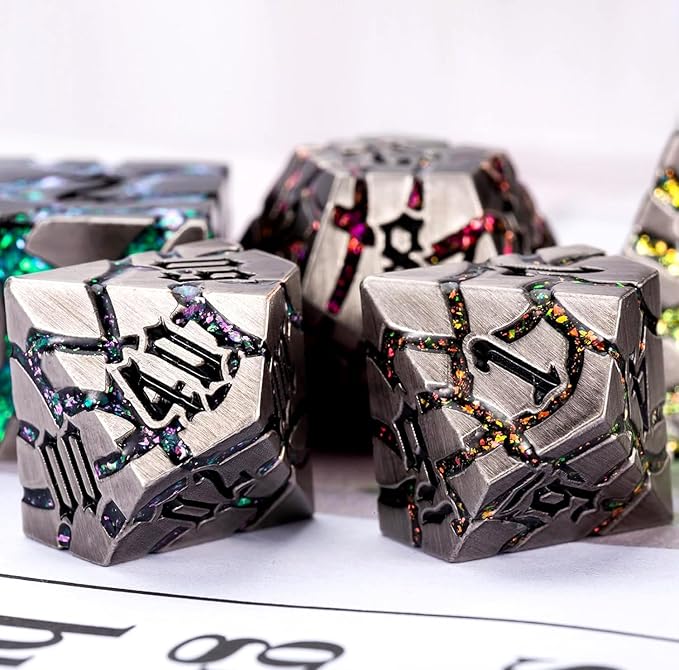 Metal Dice Set D&D, Crack Metallic DND Dice Set - Image 5