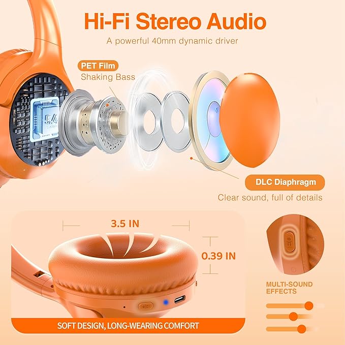 MIDOLA Bluetooth Headphones Over Ear 68H Playtime 6 EQ Wireless Headset - Image 5
