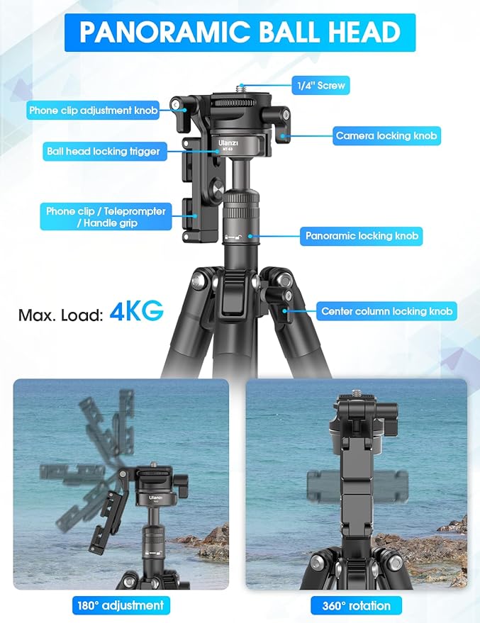 ULANZI MT-63 Mini Phone Tripod, 360° Ball Head Travel Lightweight Tripod - Image 3